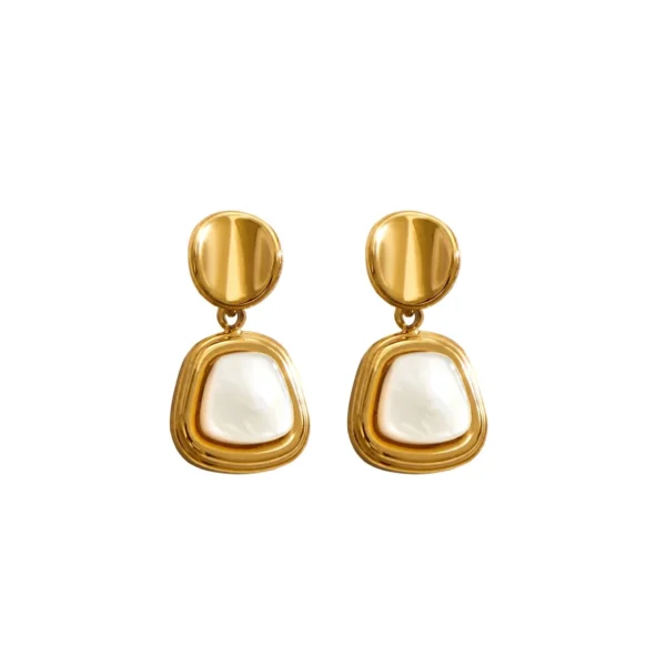 Polished Round Stud Shell Inlay Drop Earrings