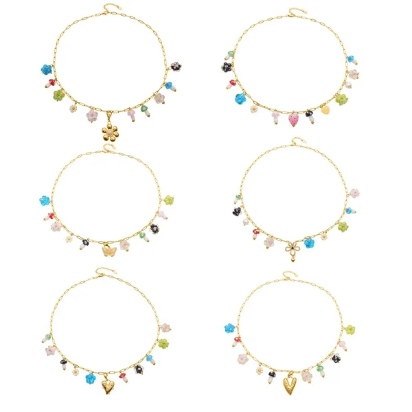 Mushroom Charms & Paperclip Chain Pendant Necklace
