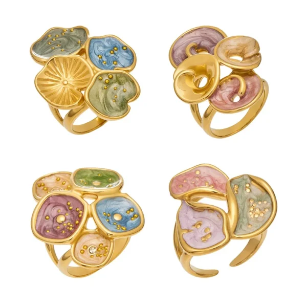Four Enamel Petals Statement Ring