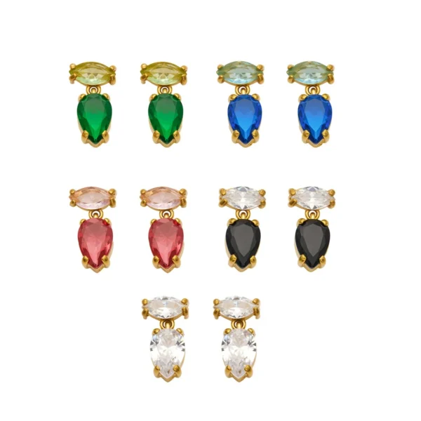 Oval & Pear Crystals Drop Earrings