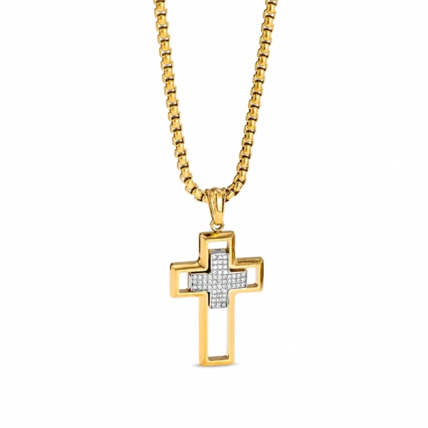 Geometric Openwork Pavé Cross Pendant Necklace