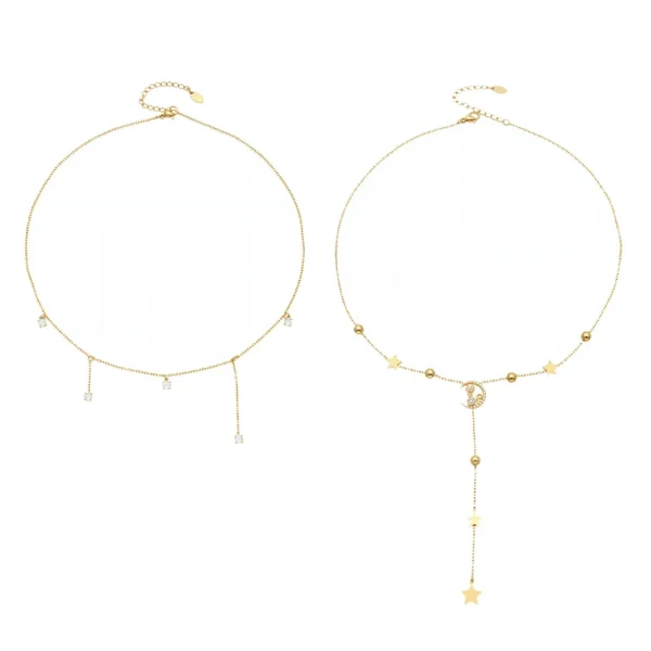 CZ Star Moon Y Necklace
