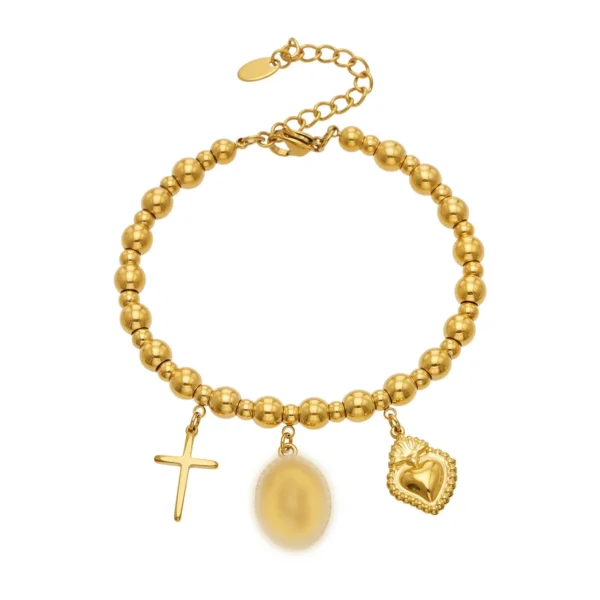 Charm-Laden Bead Heart Cross Bracelet