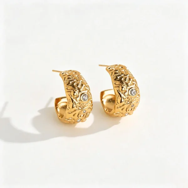 Crumpled Texture & Bezel Crystals Hoop Earrings