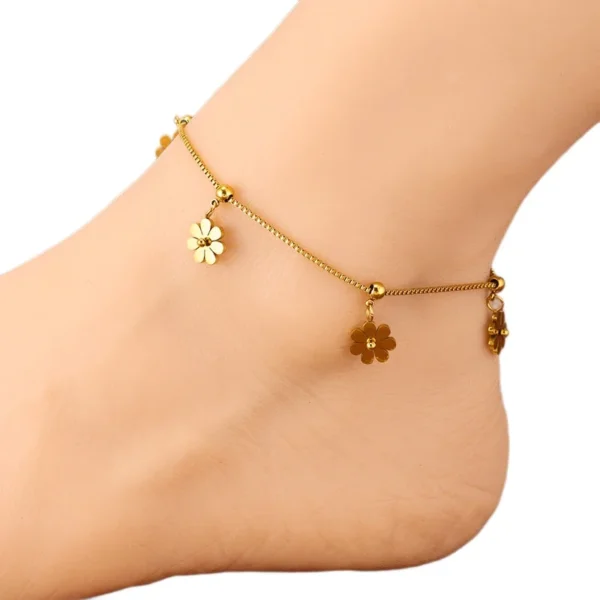 Daisy Charm Box Chain Anklet with Beads