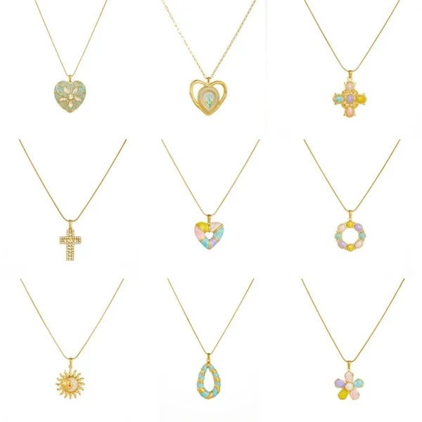 Enamel Motifs Pendant Necklace