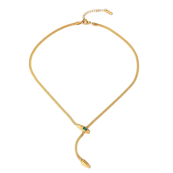 Snake Chain Necklace with Green Cubic Zirconia