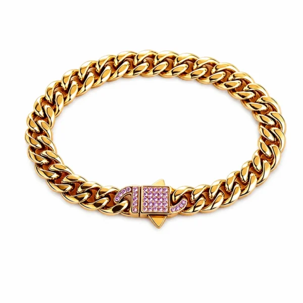 Light Pink CZ Clasp Cuban Link Bracelet