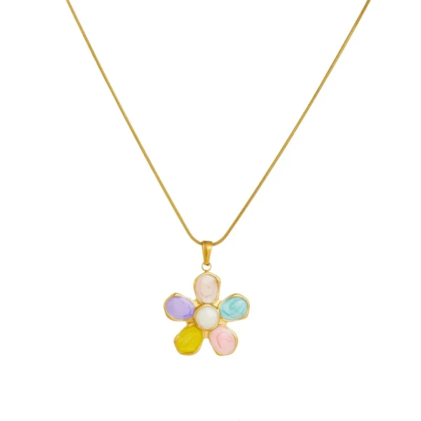 Flower Pendant Necklace with Enamel Petals