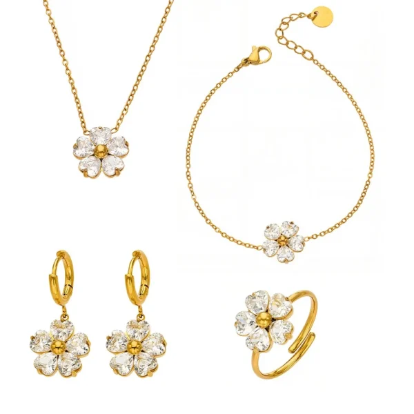 Five-Petal Crystal Flowers Jewellery — Choose Your Piece
