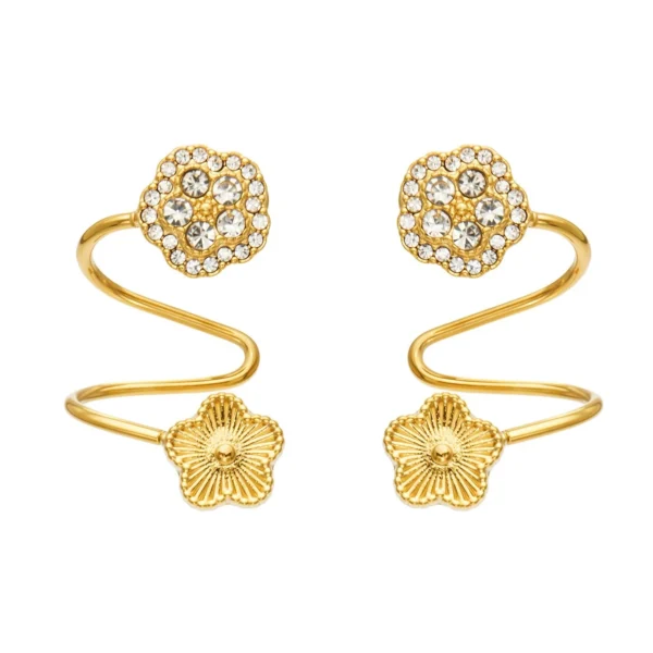 Ear Cuffs with Cubic Zirconia Flower and Ribbed Bloom