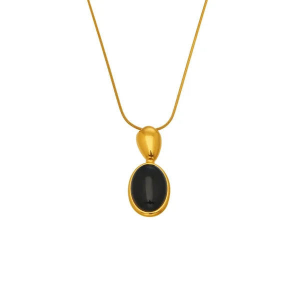 Vintage Oval Bezel Stone Pendant Necklace