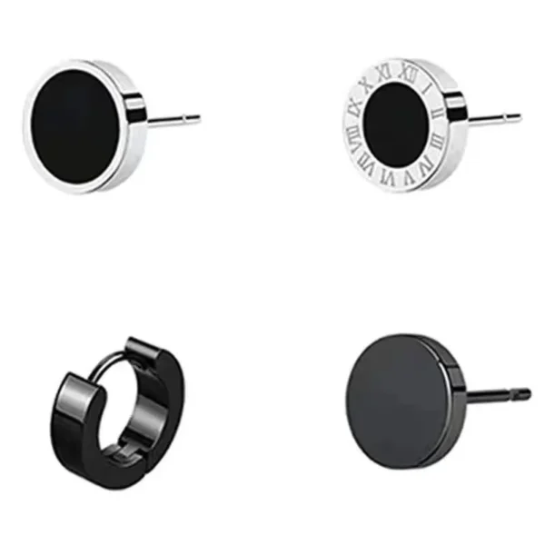 Polished Black Disc Roman Stud Earrings