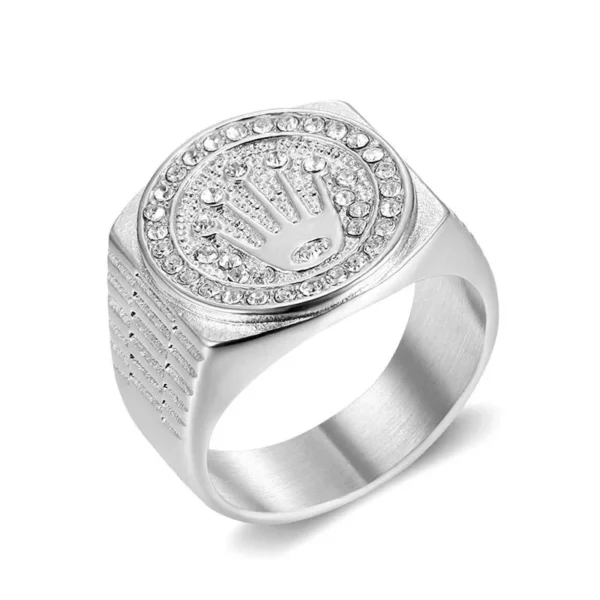 Signet Ring, Crown Motif Crystal Halo