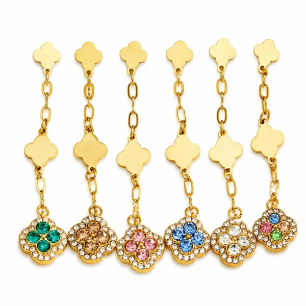 Clover Chain CZ Drop Earrings