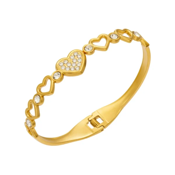 Heart Link CZ Hinged Bangle