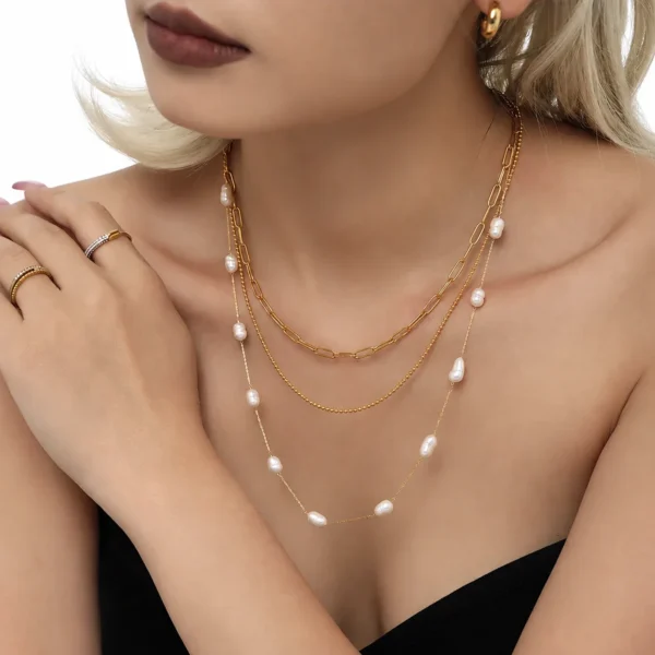 Freshwater Pearls, Fine Link Chain Necklace