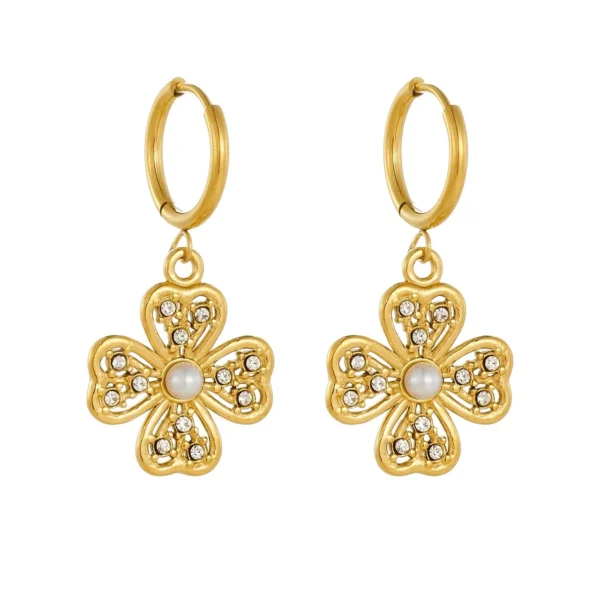 Crystal Flower Drops Hoop Earrings