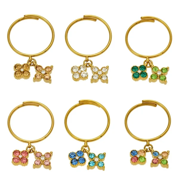 Open Ring, Dual Flower CZ Charms