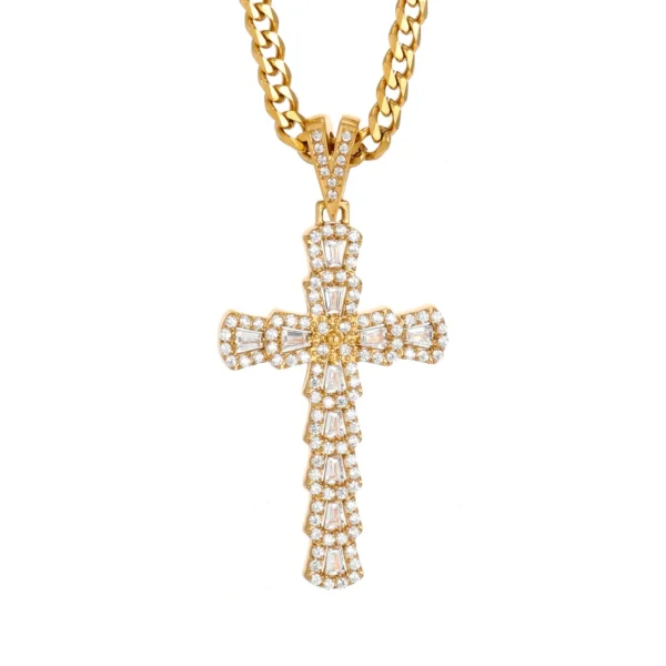 Baguette & Pavé Cross Pendant Necklace