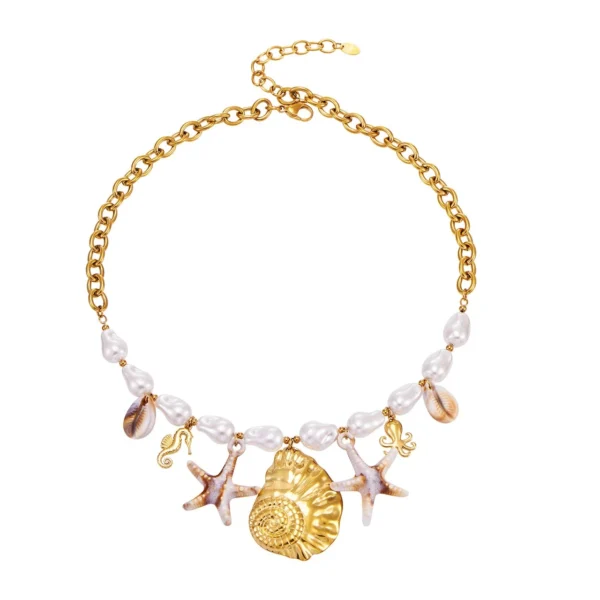 Seashell Pearl-Effect Charm Necklace