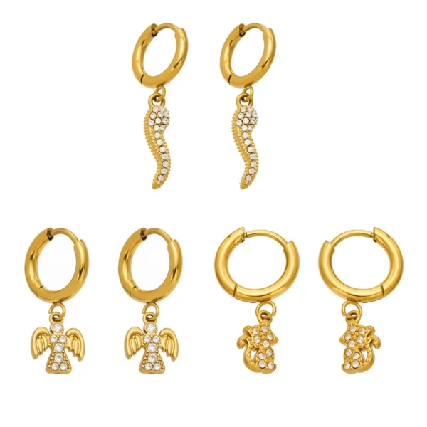 Cubic Zirconia Charm Drops Hoop Earrings