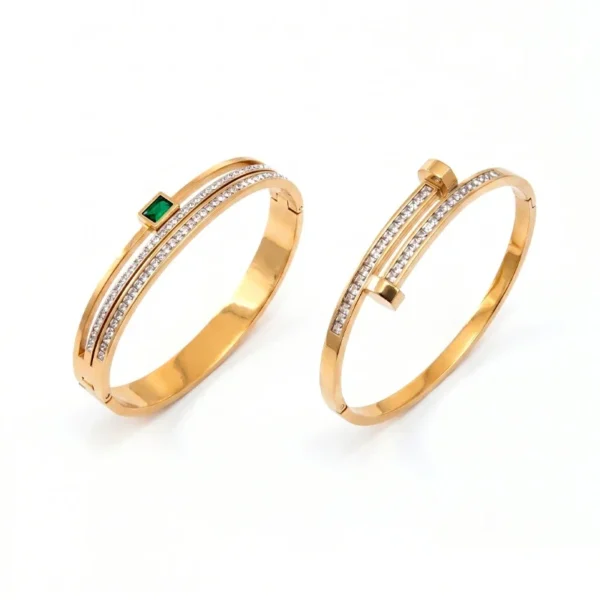 Twin Crystal Rows, Green Square Bangle