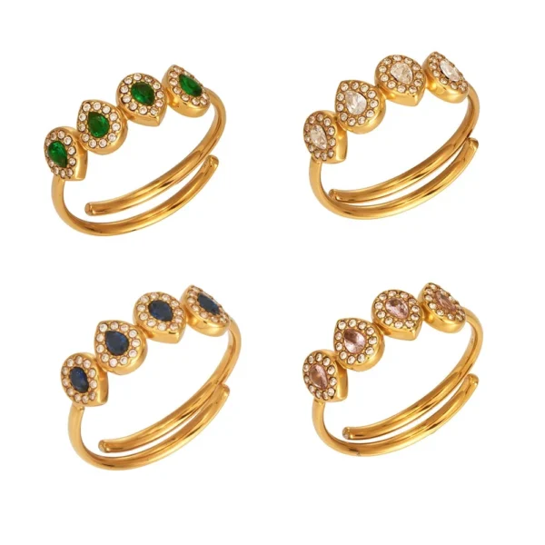 Open Ring with Four Pear-Cut CZ Halo Stones