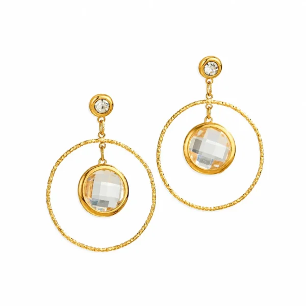 Textured Hoop Glass Stone Drop Earrings
