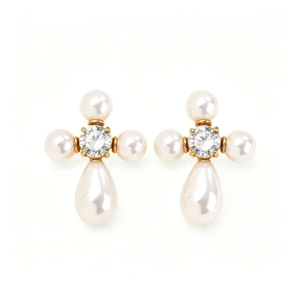 Pearl Cross Stud Earrings