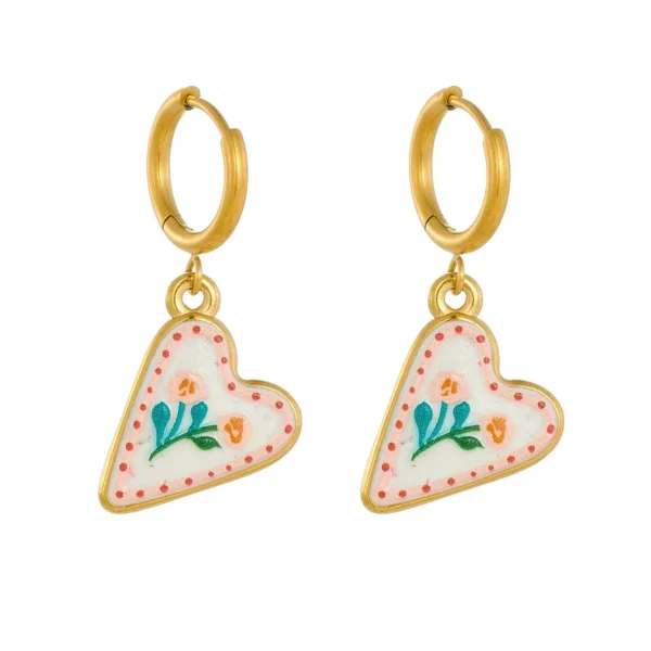 Floral Heart Enamel Hoop Earrings
