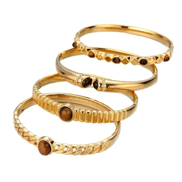 Cuff Bracelet with Brown Oval Crystal