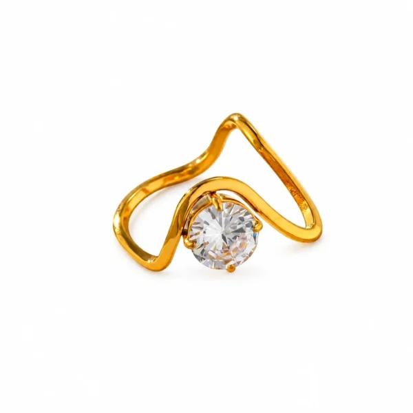 Wavy Open Band and Round CZ Ring