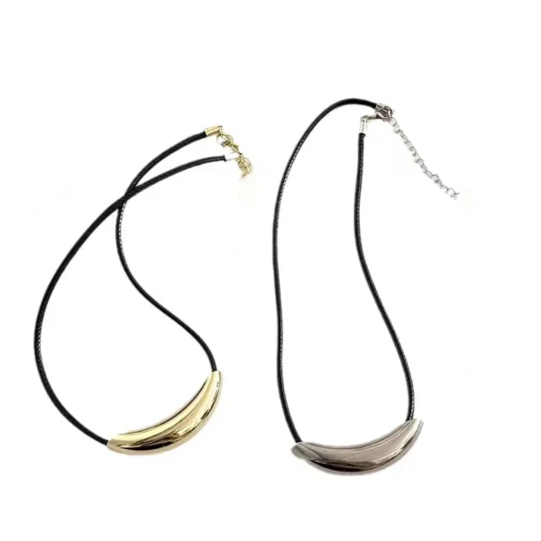 Curved Tube Black Cord Necklace