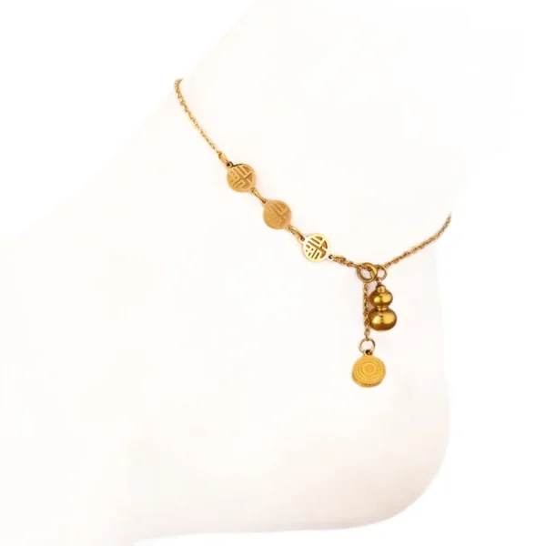 Three Fu Discs and Gourd Charm Anklet