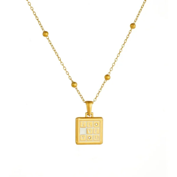 Pendant Necklace I Love You Tile Grid