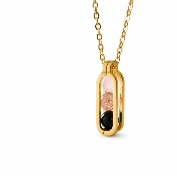 Three Beads and Open Frame Pendant Necklace