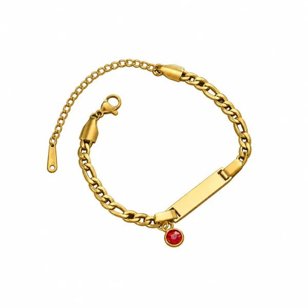 ID Bar Chain Bracelet with Birthstone Charm