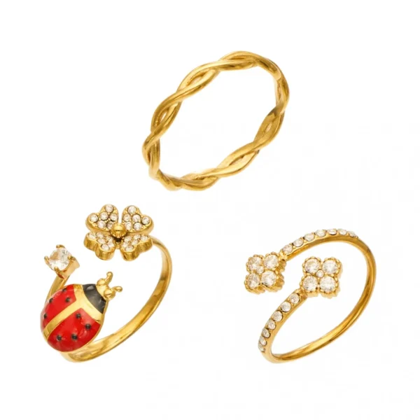 Ladybug, Floral & Twisted Bands Rings