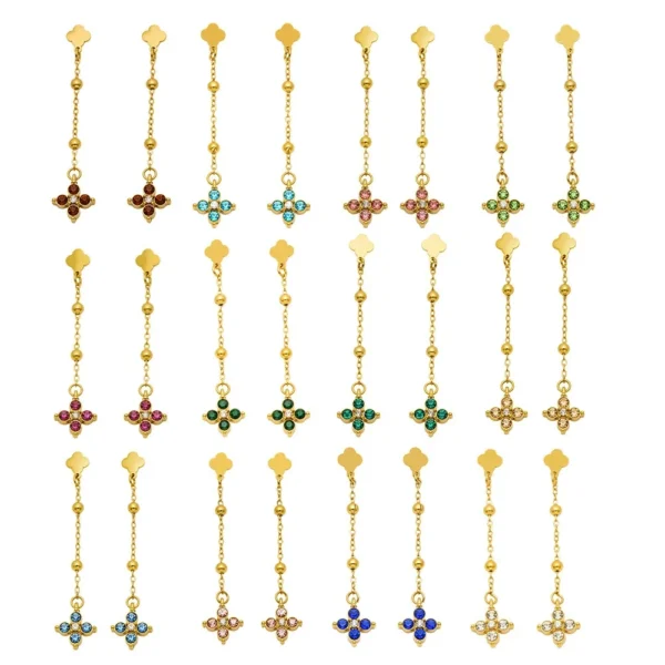 Clover Chain Drop CZ Earrings