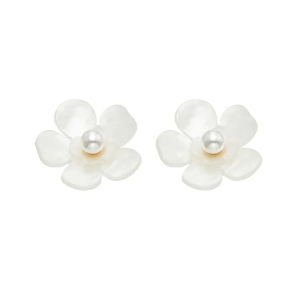 Petal Resin Flower Pearl-Effect Stud Earrings