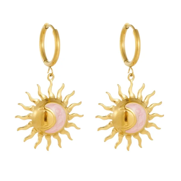 Sunburst Moon Pendant & Hoop Drops Jewellery Set
