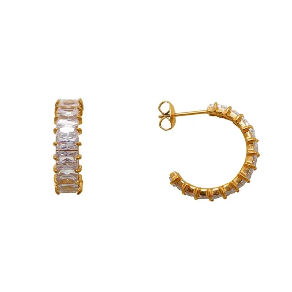 Polished Pavé CZ Hoop Earrings