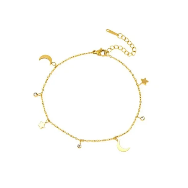Moon & Star Crystal Drop Anklet