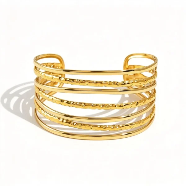 Open Cuff Bracelet with Hammered Bands