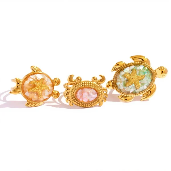 Adjustable Sea Creature Shell Inlay Rings
