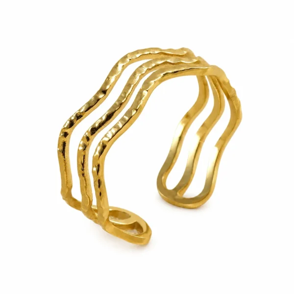 Textured Wavy Open-Front Ring