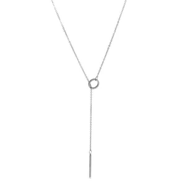 Circle Lariat Necklace with Bar Drop