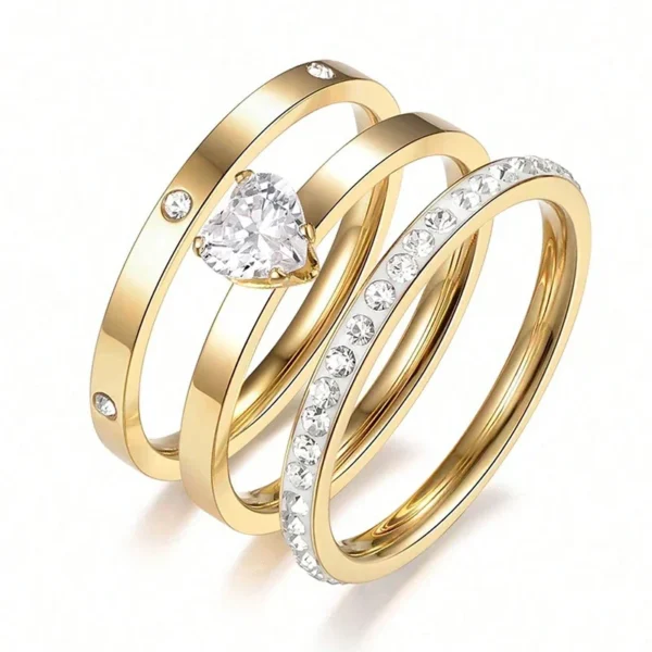 Stacking Ring Set with Heart CZ and Pavé
