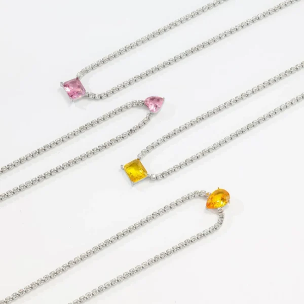 Tennis Necklace with Colored CZ